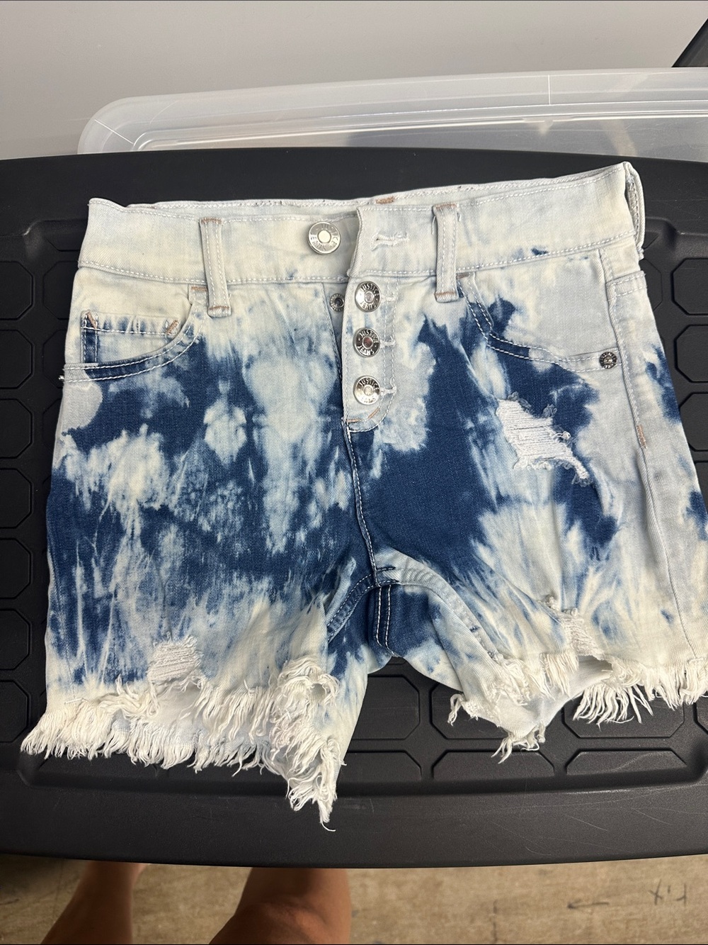 Justice Tie-Dye Denim Cutoff Shorts - Blue & White